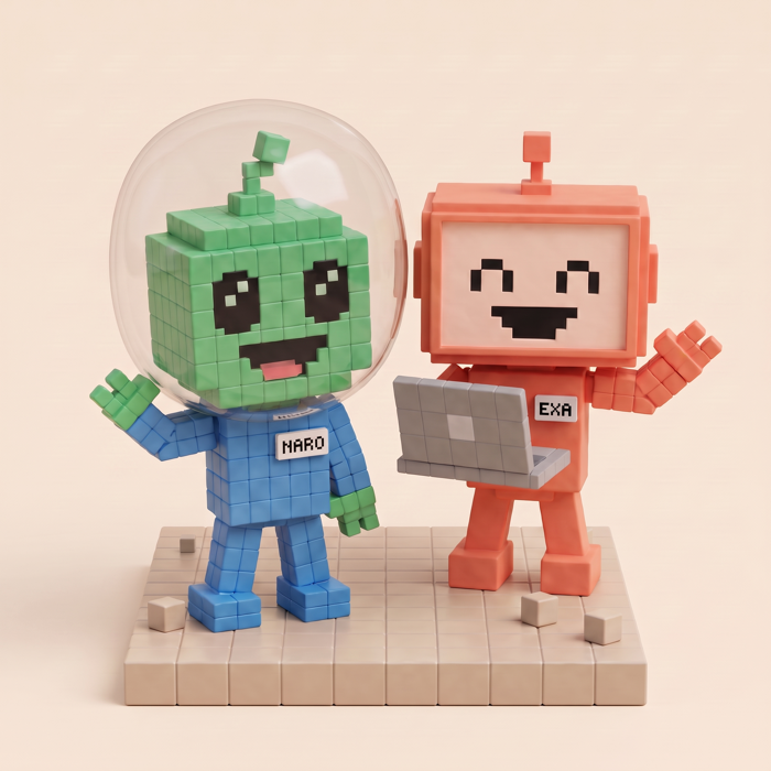 Naro and Exa — Assignment Helper mascots